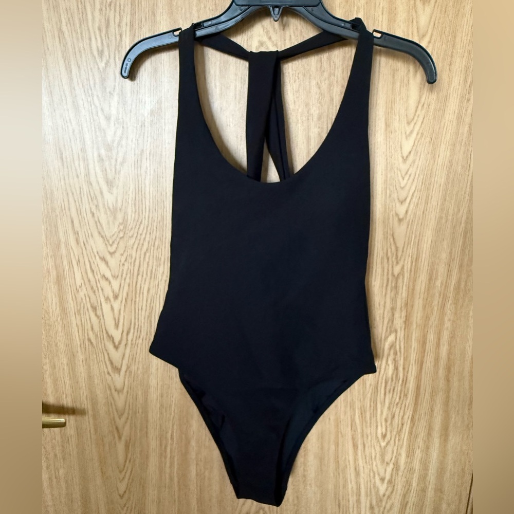 New WILO The Label V-neck Cross Black One Piece Swimsuit
